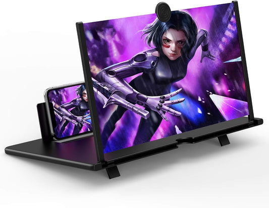 12" Screen Magnifier for Cell Phone, 3D HD Magnifying Projector Screen Enlarger for Movies, Videos and Gaming, Foldable Phone Stand with Screen Amplifier,Compatible with All Smartphones