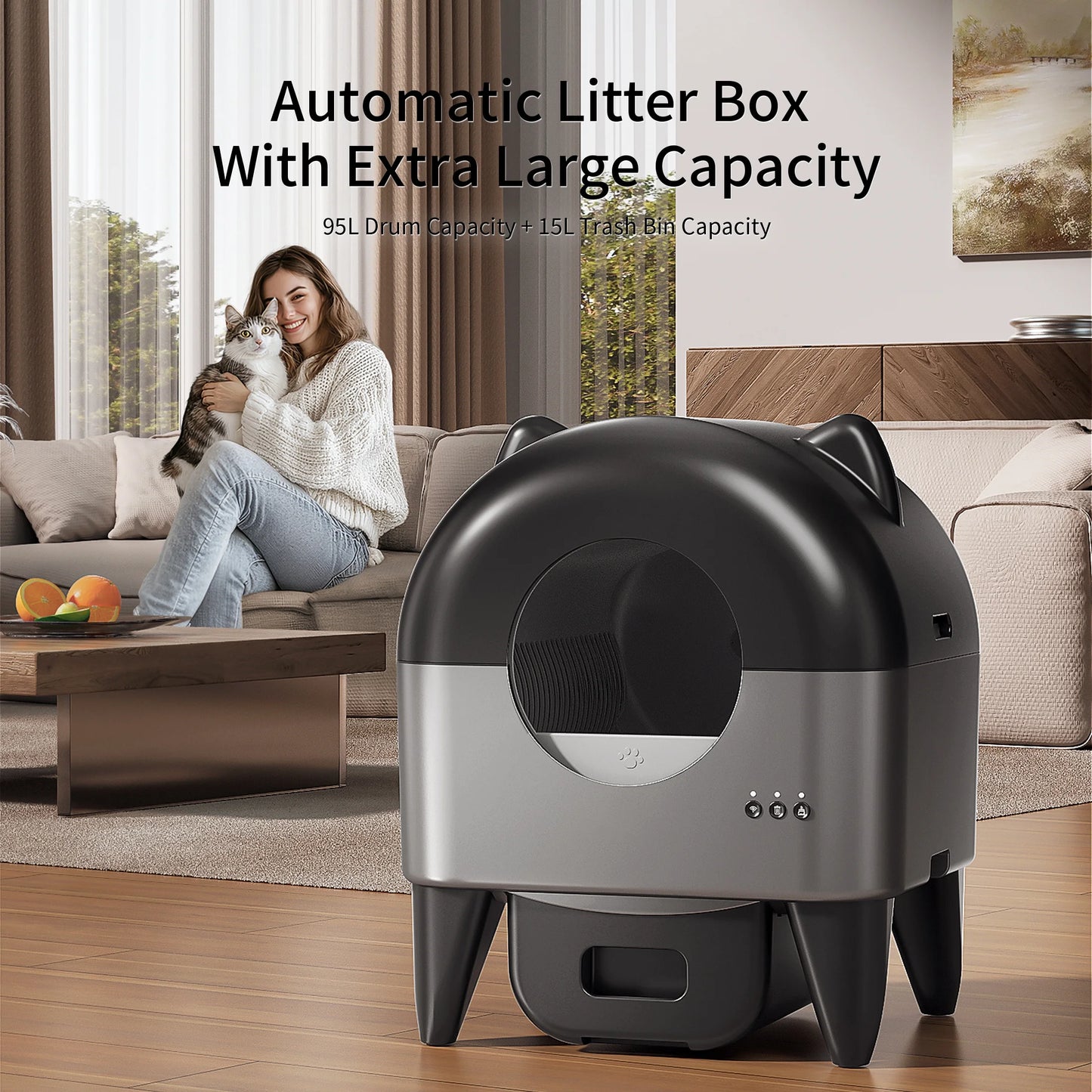 OMCPET Smart Self-Cleaning Cat Litter Box - Automatic, App-Controlled, and Odor-Neutralizing Solution for All Cat Sizes with 10 Safety Sensors