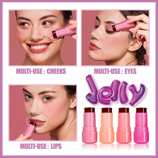 2PCS Jelly Lip & Cheek Tint Set with packaging and swatches showing natural blush and lip color.