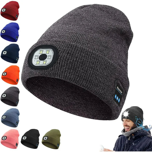 3-in-1 Function Bluetooth Beanie, Bluetooth Beanie with Light, Unisex 6 LED USB Rechargeable with Cordless Headphones beanie
