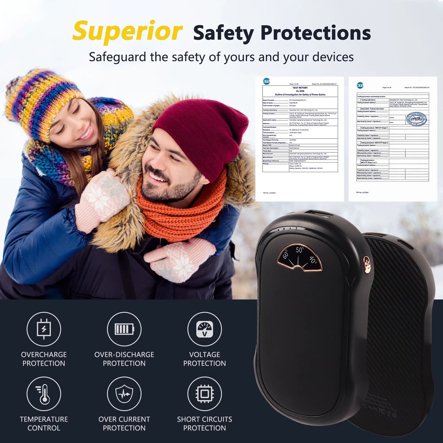 Rechargeable Hand Warmers (2-Pack) - 10,000 mAh Portable Electric USB Hand Warmers for Camping, Fishing, Skiing, and Hiking
