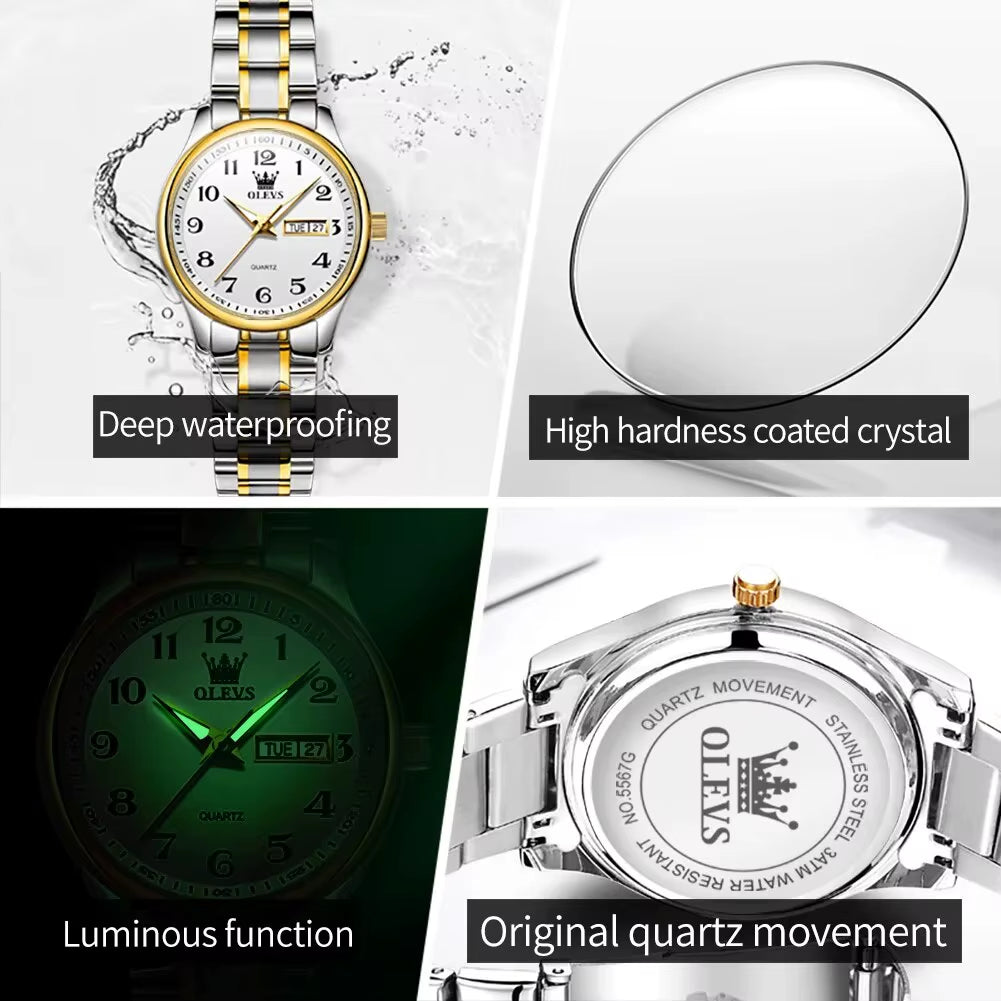 5567 Luxury Quartz Watch for Women Elegant Stainless Steel Waterproof Watches Luminous Week Date Ladies Dress Wristwatches