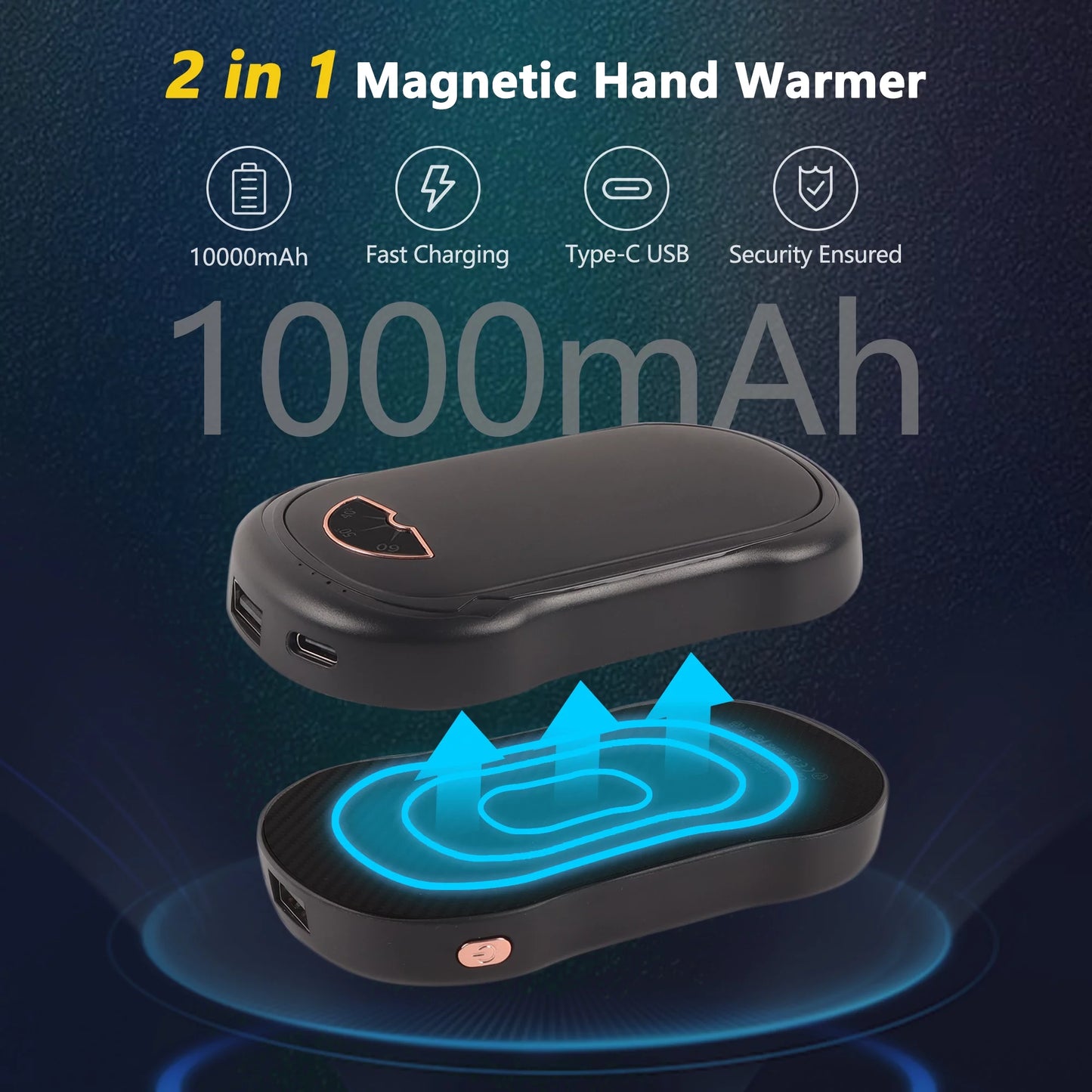 Rechargeable Hand Warmers (2-Pack) - 10,000 mAh Portable Electric USB Hand Warmers for Camping, Fishing, Skiing, and Hiking