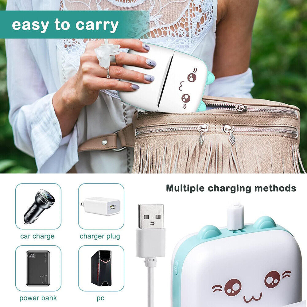 Compact Wireless Mini Thermal Printer - Perfect for On-the-Go Photo Printing with 6 Rolls Included