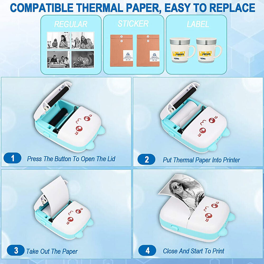 Compact Wireless Mini Thermal Printer - Perfect for On-the-Go Photo Printing with 6 Rolls Included