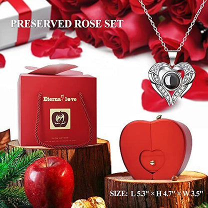 Preserved Real Rose with I Love You Necklace 100 Languages, Gifts for Red