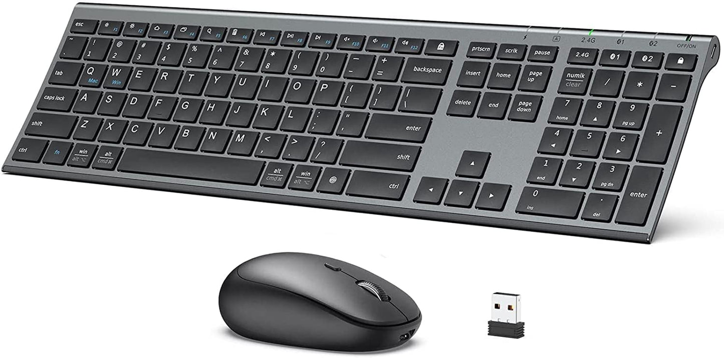 DK03 Rechargeable Dual-Mode Bluetooth Keyboard and Mouse Combo - Ultra-Slim Multi-Device Wireless Solution for Mac, iPad, Apple, Android, and Windows (Bluetooth 4.2 + 2.4G)