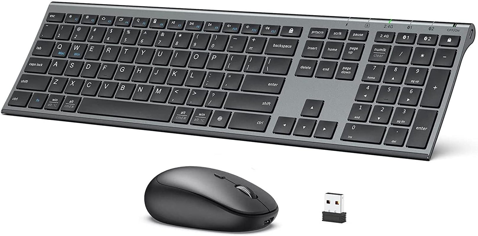 DK03 Rechargeable Dual-Mode Bluetooth Keyboard and Mouse Combo - Ultra-Slim Multi-Device Wireless Solution for Mac, iPad, Apple, Android, and Windows (Bluetooth 4.2 + 2.4G)