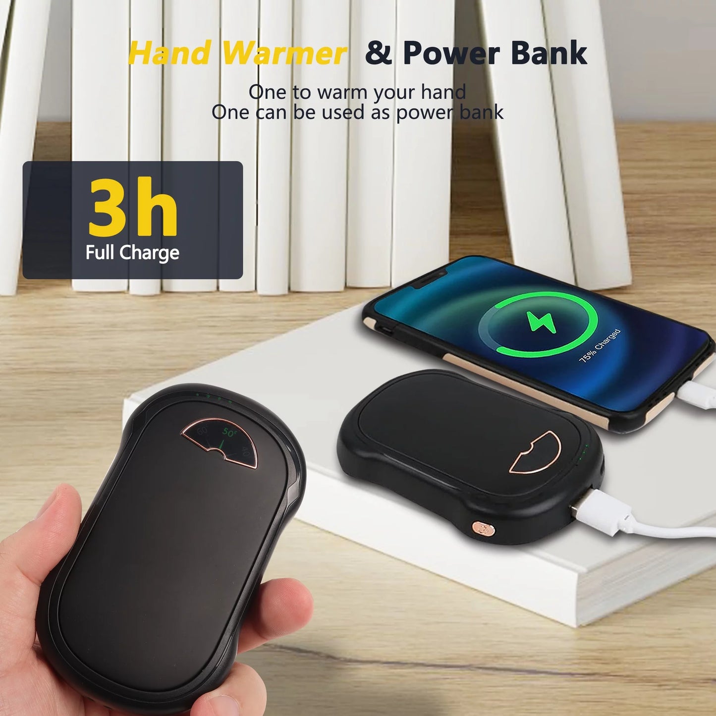 Rechargeable Hand Warmers (2-Pack) - 10,000 mAh Portable Electric USB Hand Warmers for Camping, Fishing, Skiing, and Hiking