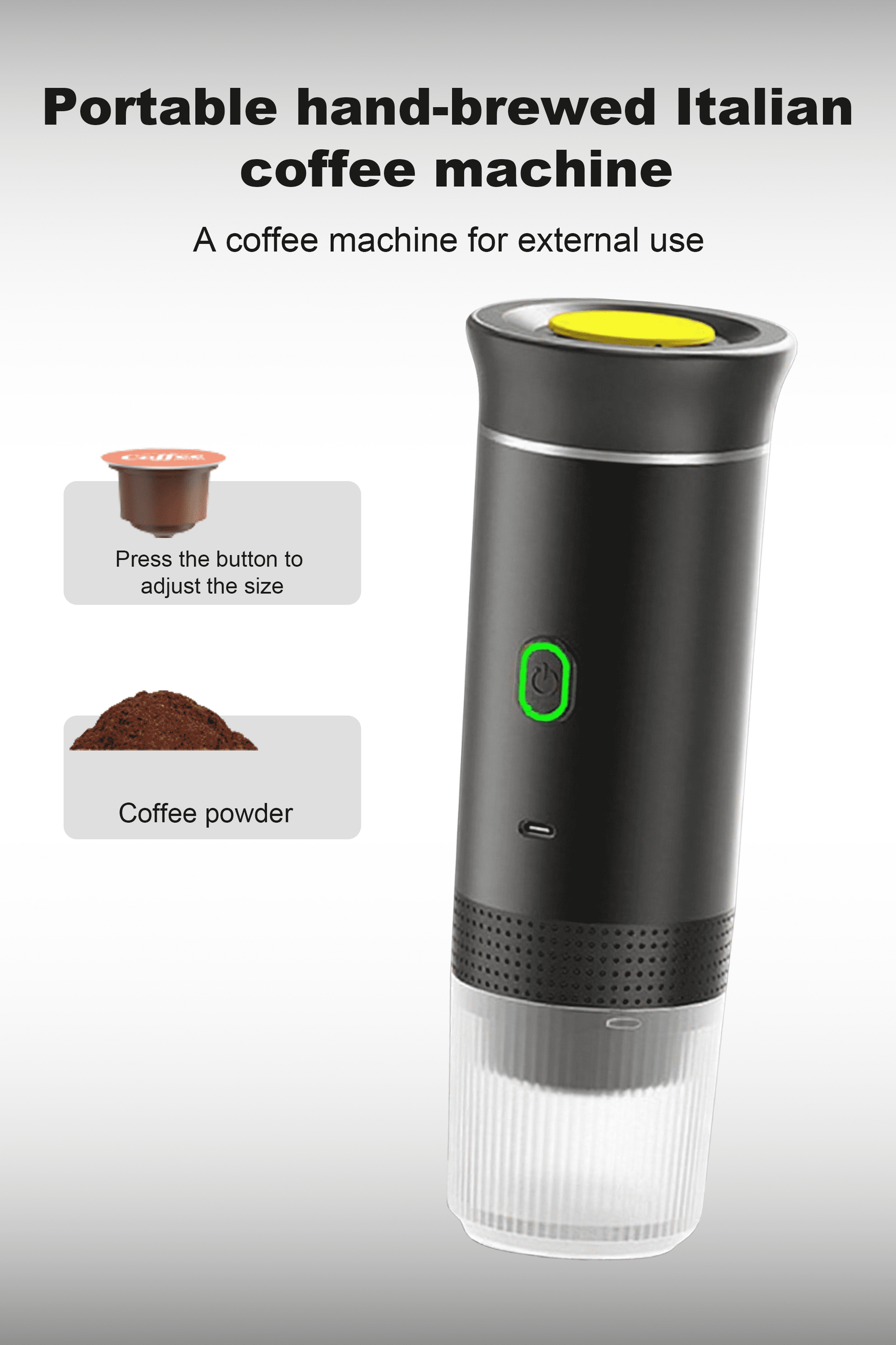 3-in-1 Portable Espresso Maker with Self-Heating Function, USB-C Connectivity, LED Display, 20 Bar Pressure, Compatible with Coffee Grounds and Capsules – Ideal for Travel, Car, RV, and Camping