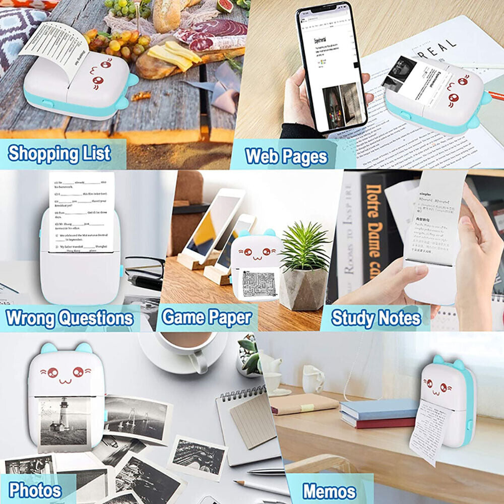 Compact Wireless Mini Thermal Printer - Perfect for On-the-Go Photo Printing with 6 Rolls Included