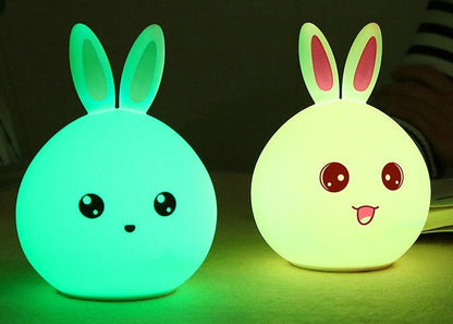 Cute Night Light Animal Rabbit Night lamps Touch Sensor Silicone LED Colorful Lights