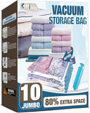 Vacuum Storage Seal Bags, 10 Jumbo Space Saver Vacuum Sealer Bags for Clothes, Comforters, Blankets, Bedding (10J)