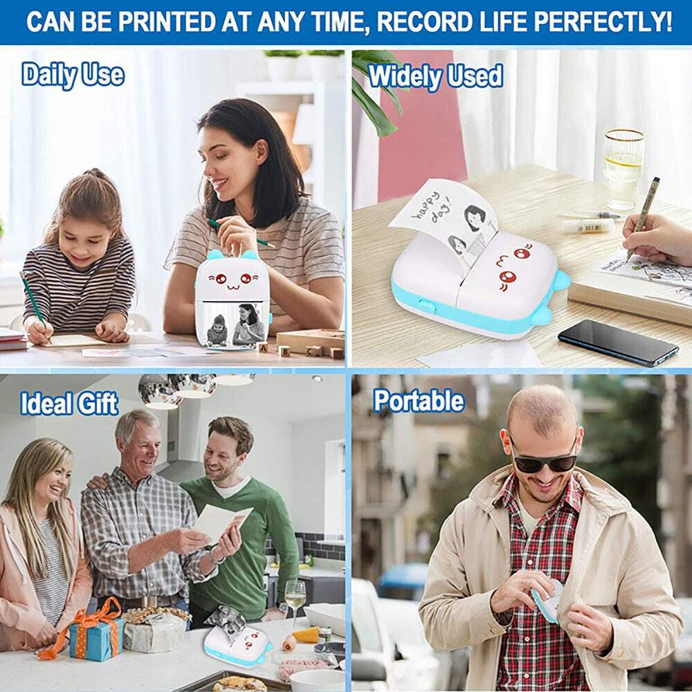 Compact Wireless Mini Thermal Printer - Perfect for On-the-Go Photo Printing with 6 Rolls Included