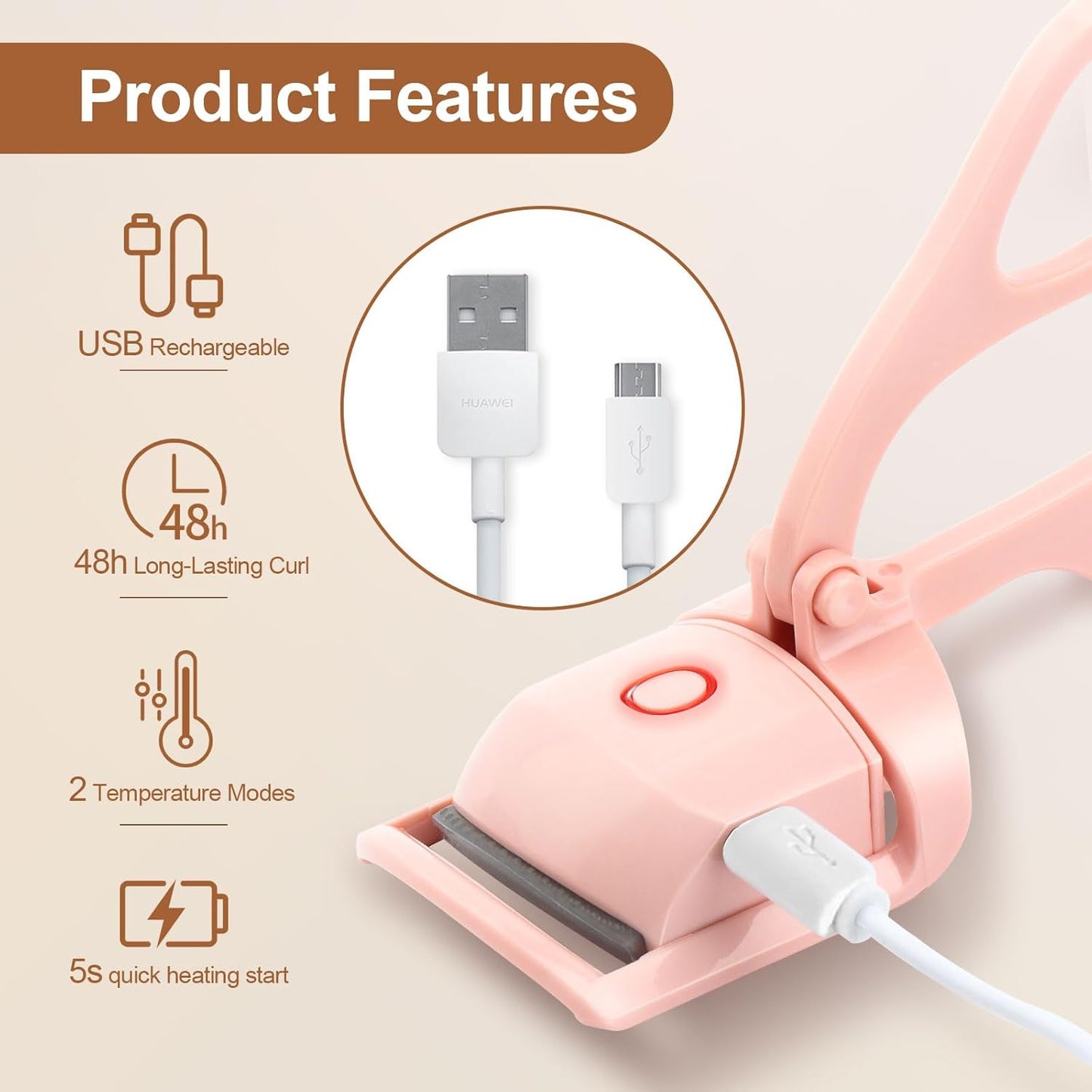 Heated Eyelash Curlers with Separator Tool and Brush - Dual Mode Quick Heating for Beautiful, Long-Lasting Lashes (White)