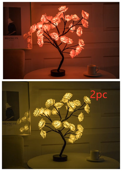 Rose Flower Lamp USB Battery Operated LED Table Lamp Bonsai Tree Night Lights Garland Bedroom Decoration Lights Home Decor