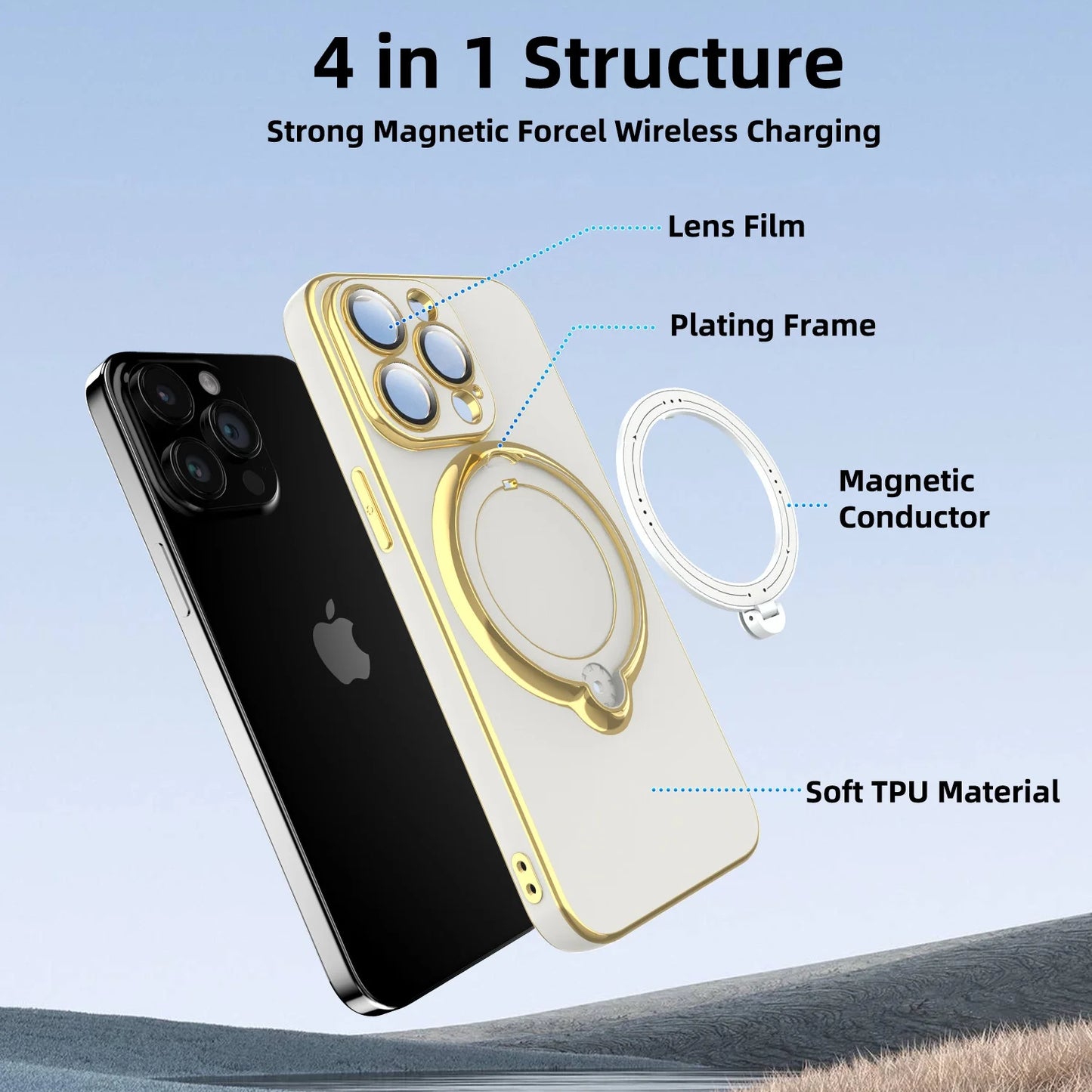 Case with Built-In Lens Protector for Iphone 15 Pro Max/15 Pro/15 Plus/15 Magnetic Plating Cover, White