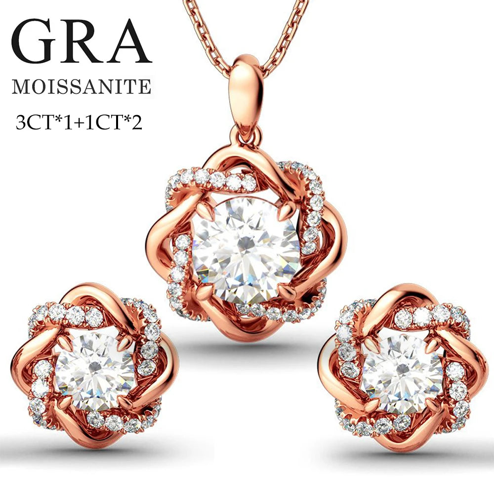 Original Moissanite Diamond Jewelry Sets for Women with Certificate Necklace Earrings Bangle Sets 925 Silver Wedding Luxury Gift