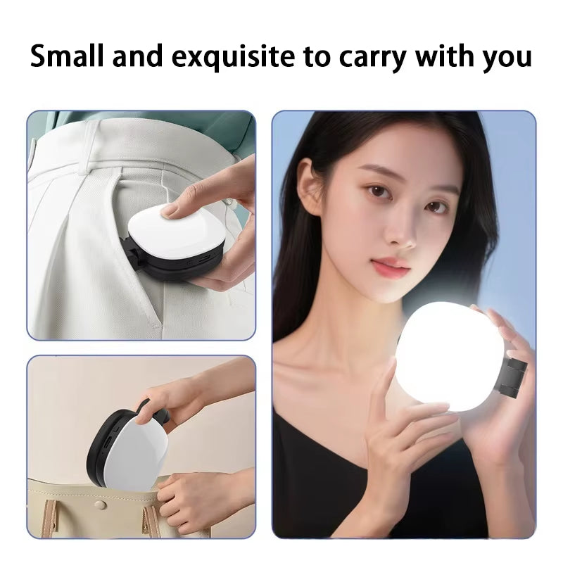 Mobile Phone Magnetic Selfie Fill Light with Foldable Makeup Mirror and LED Pocket Holder
