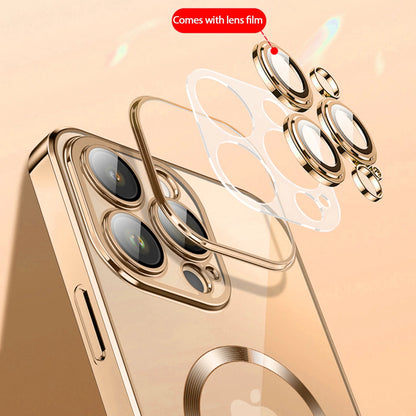 Magsafe Compatible Clear Case for Iphone 13 Pro Max, Slim Plating Transparent PC Cover Magnetic Rugged Case, Gold