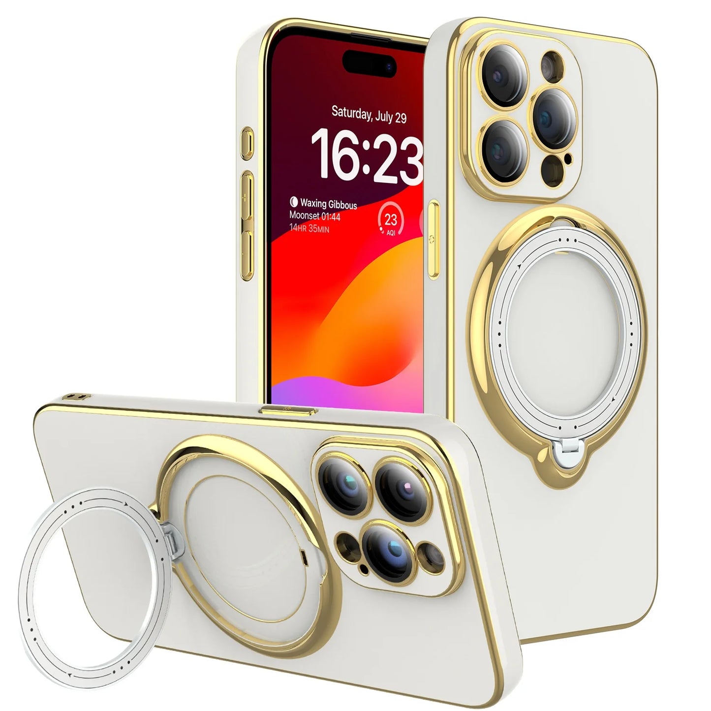 Case with Built-In Lens Protector for Iphone 15 Pro Max/15 Pro/15 Plus/15 Magnetic Plating Cover, White