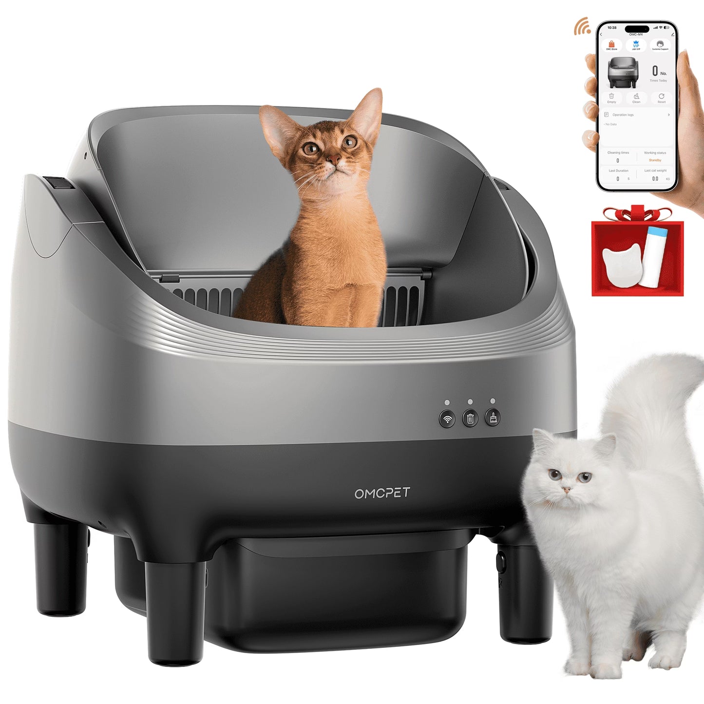 OMCPET Smart Self-Cleaning Cat Litter Box - Automatic, App-Controlled, and Odor-Neutralizing Solution for All Cat Sizes with 10 Safety Sensors