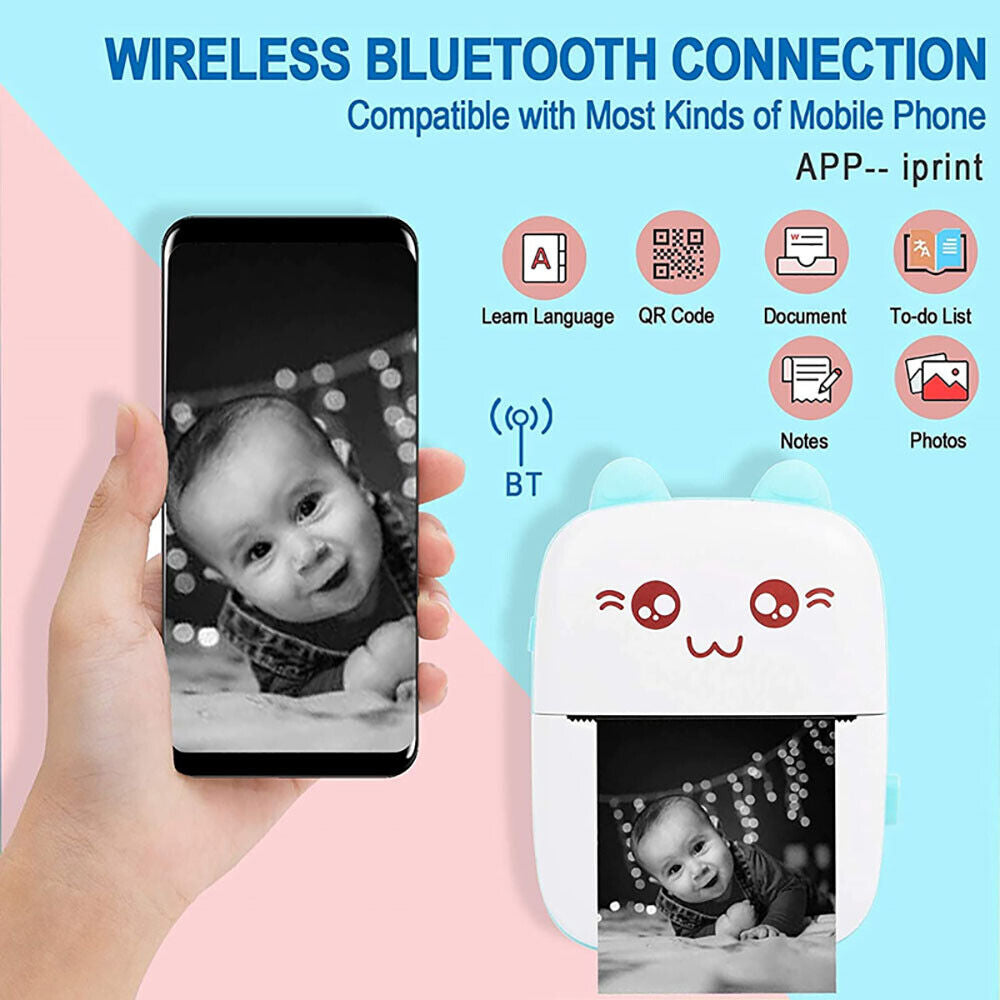 Compact Wireless Mini Thermal Printer - Perfect for On-the-Go Photo Printing with 6 Rolls Included