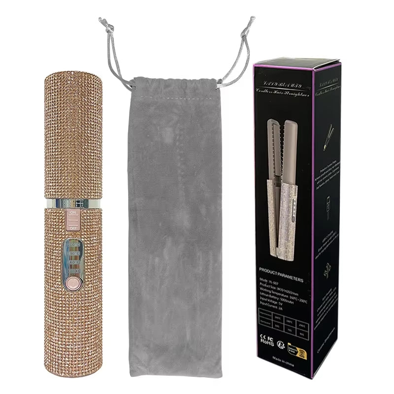 Transform Your Hair with the 2-in-1 Electric USB Hair Straightener and Curler – Fashionable Diamond Design for Effortless Styling on the Go!