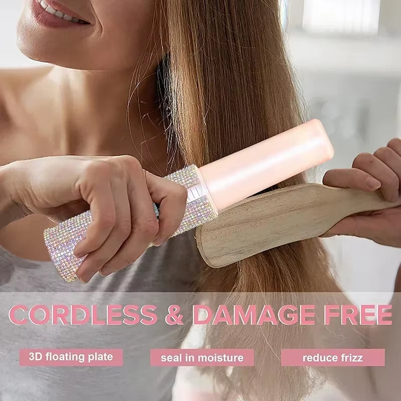Transform Your Hair with the 2-in-1 Electric USB Hair Straightener and Curler – Fashionable Diamond Design for Effortless Styling on the Go!