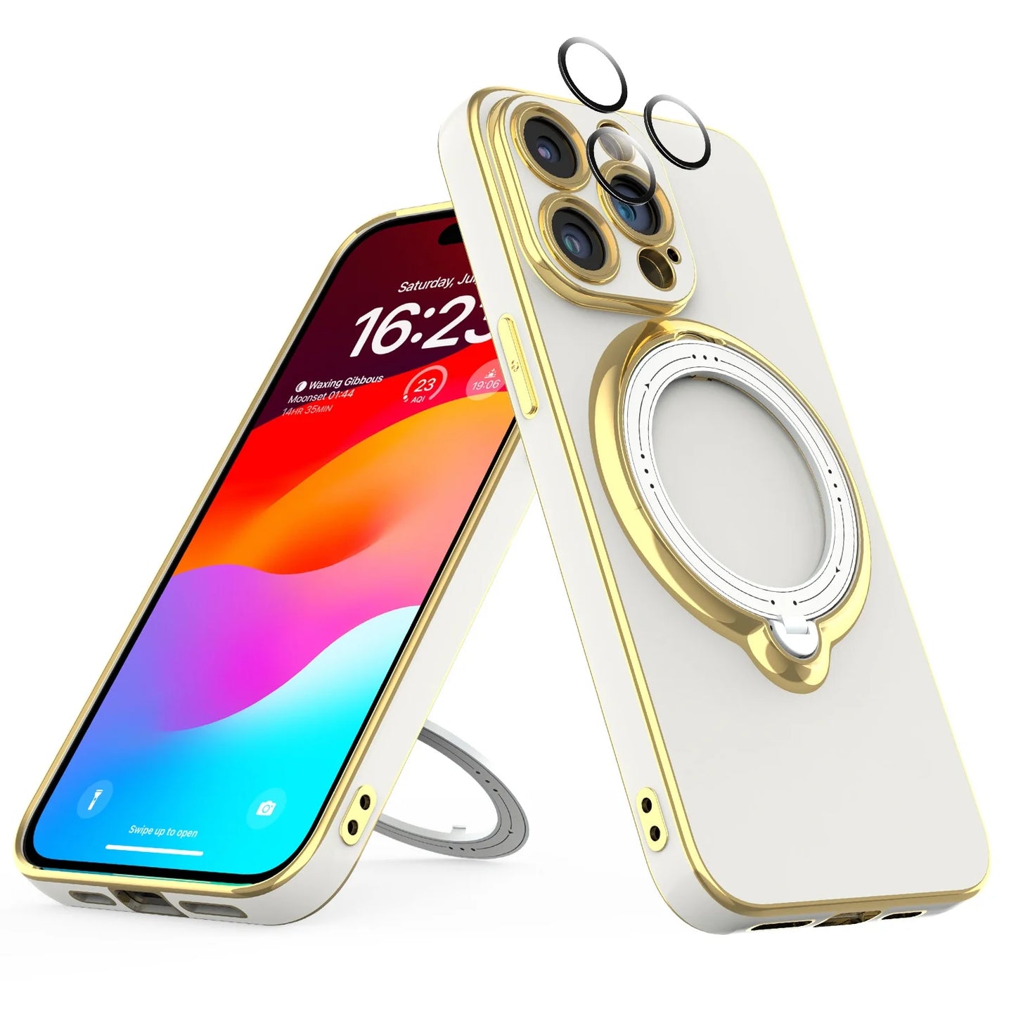 Case with Built-In Lens Protector for Iphone 15 Pro Max/15 Pro/15 Plus/15 Magnetic Plating Cover, White