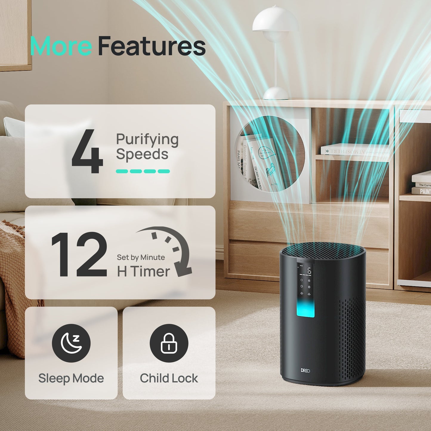 HEPA Air Purifier for Large Spaces up to 1600 Sq.Ft, Smart Device for Allergy and Asthma Relief, 99.97% Pet Hair Removal, 5-Stage Filtration System with PM2.5 Air Quality Indicator, Energy-Efficient 18W DC Motor