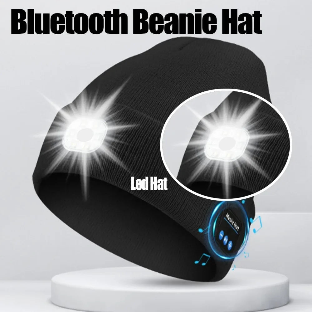 3-in-1 Function Bluetooth Beanie, Bluetooth Beanie with Light, Unisex 6 LED USB Rechargeable with Cordless Headphones  beanie