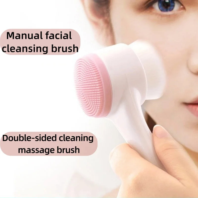 Silica Gel Facial Brush Double Sided Facial Cleanser Blackhead Removing Product Pore Cleaner Exfoliating Facial Brush Face Brush
