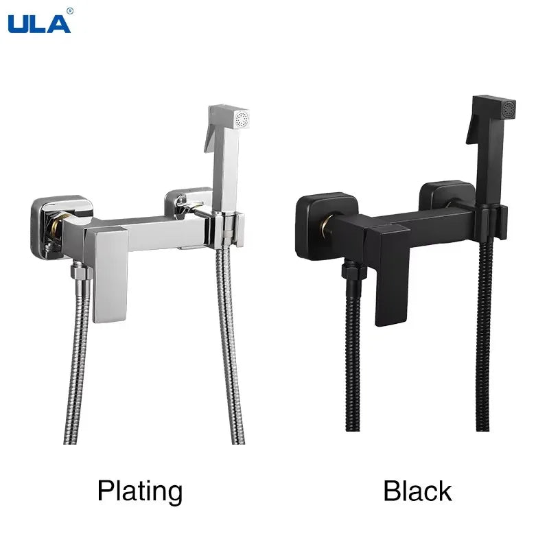 ULA Black Bidet faucet Portable Bidet Sprayer Brass Bathroom Toilet Faucet Hot Cold Water Bidet Mixer Bathroom Shower Head