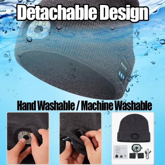 3-in-1 Function Bluetooth Beanie, Bluetooth Beanie with Light, Unisex 6 LED USB Rechargeable with Cordless Headphones  beanie