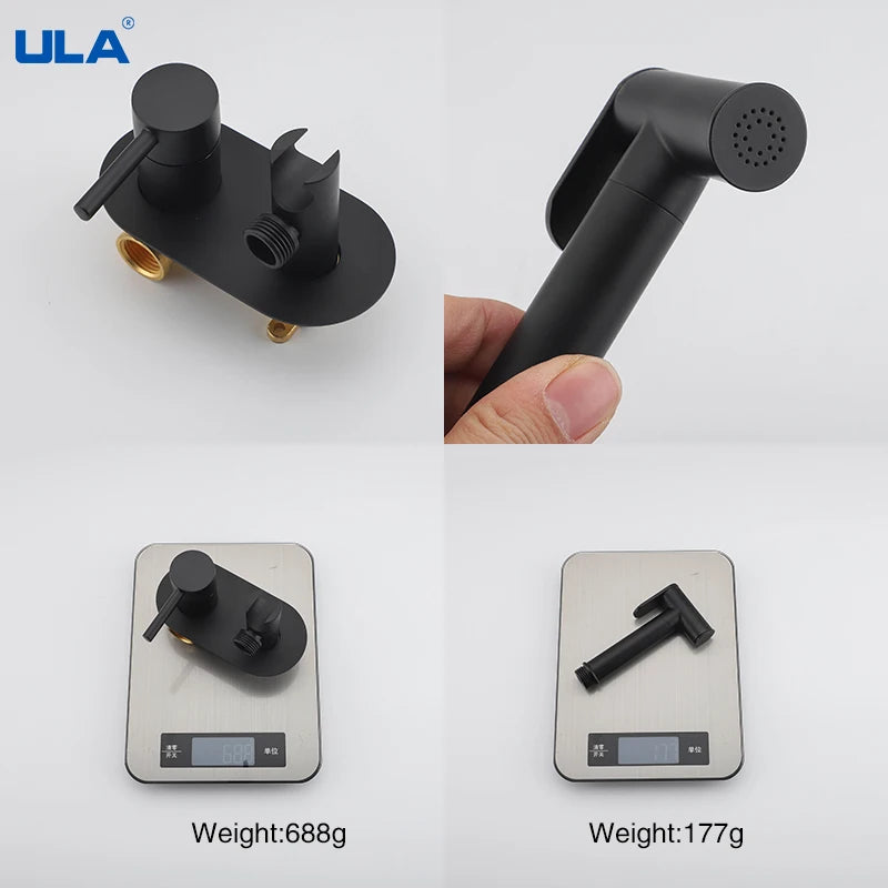 ULA Black Bidet faucet Portable Bidet Sprayer Brass Bathroom Toilet Faucet Hot Cold Water Bidet Mixer Bathroom Shower Head