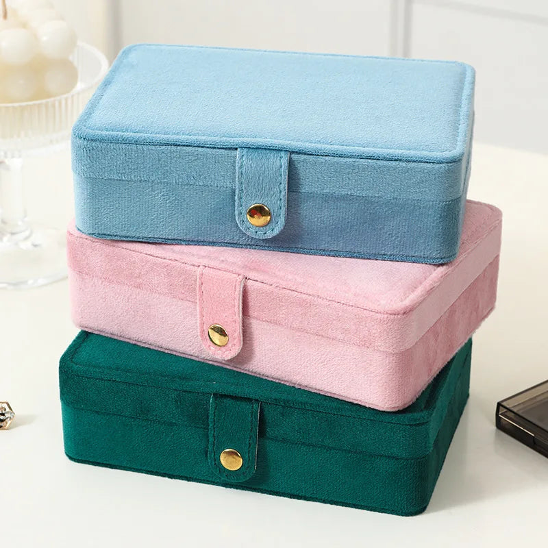 1pc Elegant Velvet Jewelry Organizer Box Portable Necklace Bracelet Earrings Rings Display Storage Boxes for Travel or Home Use