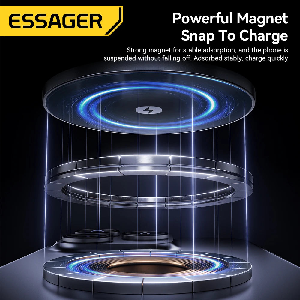 Essager 3-in-1 Portable Folding Wireless Charger Stand 15W Magnetic for iPhone 17/16 AirPods Apple Watch - MagSafe Fast Charging