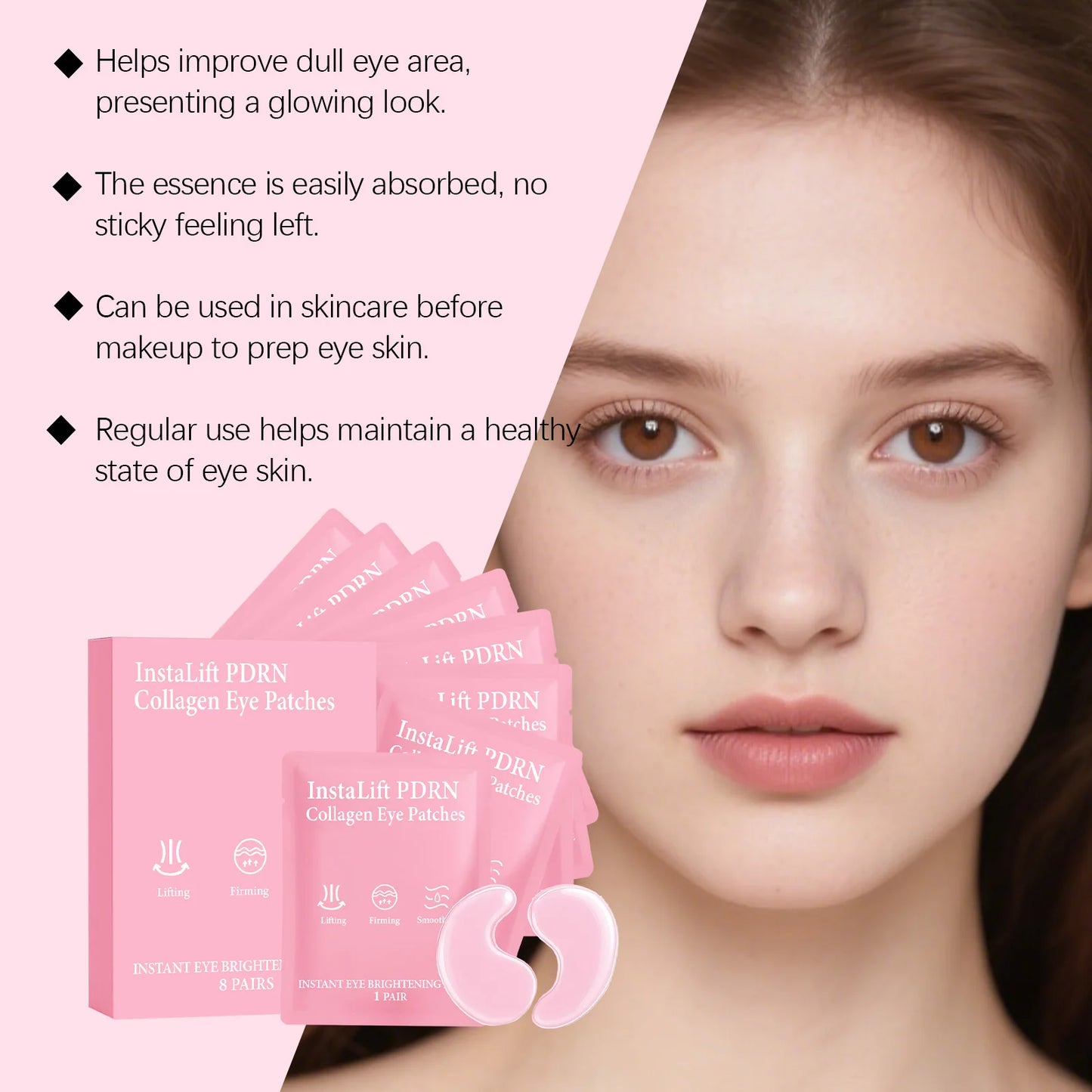Instalift PDRN Collagen Eye Patches Anti Dark Circles Eye Bags Anti Wrinkles Hydrogel Under Eye Mask with Niacinamide & Caffeine