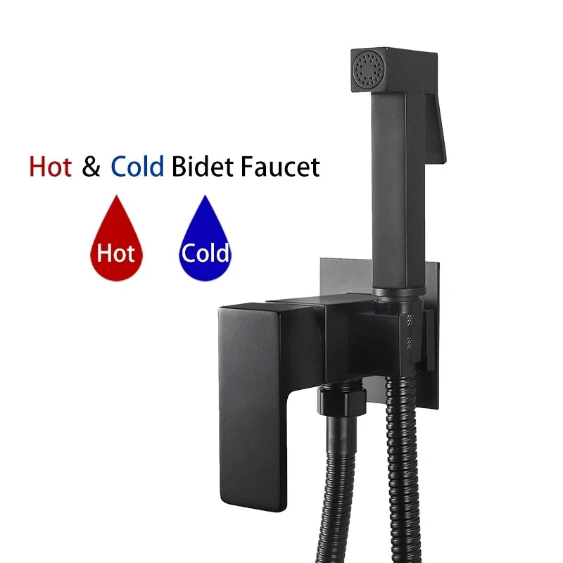 ULA Black Bidet faucet Portable Bidet Sprayer Brass Bathroom Toilet Faucet Hot Cold Water Bidet Mixer Bathroom Shower Head