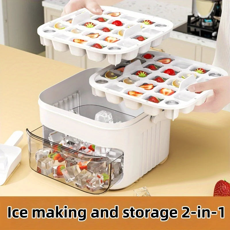 Handheld Ice Cube Mold with 50 grid ice trays and storage, perfect for ice making and fruit-infused ice.