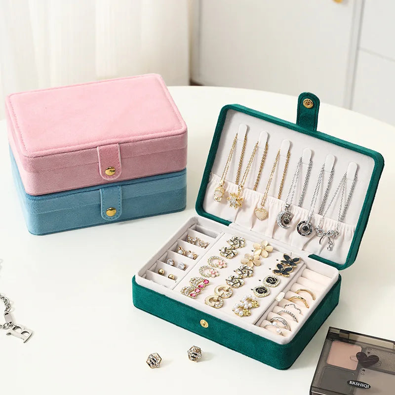 1pc Elegant Velvet Jewelry Organizer Box Portable Necklace Bracelet Earrings Rings Display Storage Boxes for Travel or Home Use