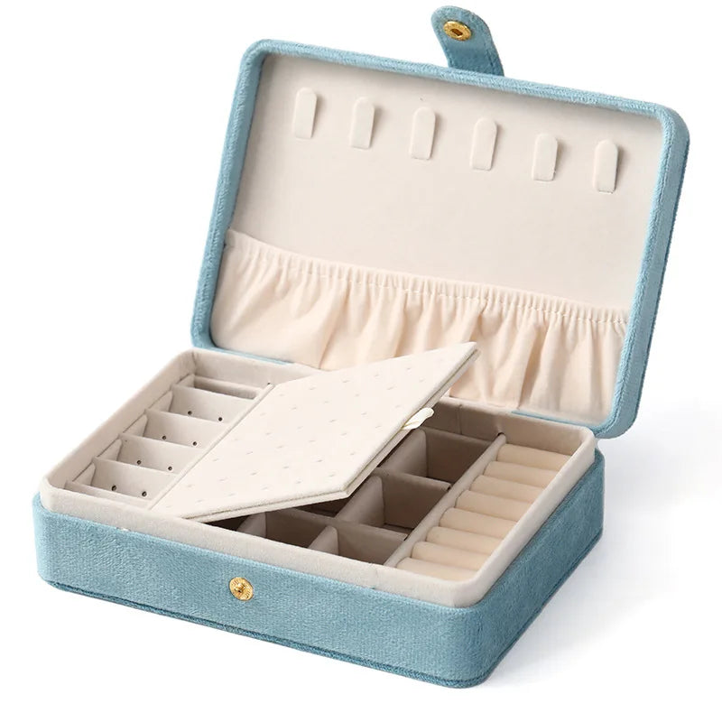 1pc Elegant Velvet Jewelry Organizer Box Portable Necklace Bracelet Earrings Rings Display Storage Boxes for Travel or Home Use