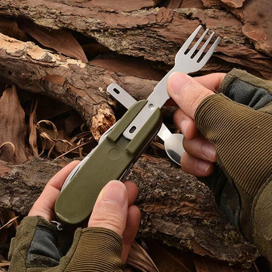 Stainless Steel 7-in-1 Multifunctional Tableware Set for Outdoor Activities - Perfect for Picnics, Camping, Hiking, and Travel