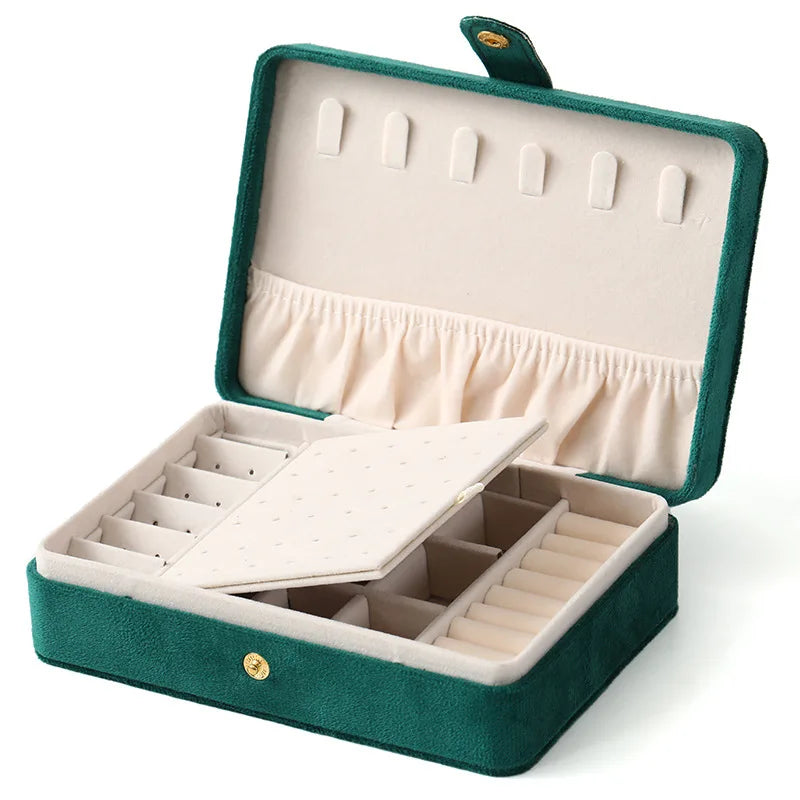 1pc Elegant Velvet Jewelry Organizer Box Portable Necklace Bracelet Earrings Rings Display Storage Boxes for Travel or Home Use