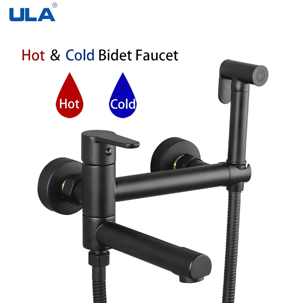 ULA Black Bidet faucet Portable Bidet Sprayer Brass Bathroom Toilet Faucet Hot Cold Water Bidet Mixer Bathroom Shower Head
