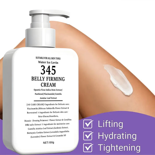 345 Belly Firming Cream Opuntia Stem Extract. Niacinamide Panthenol. Targets Crepey Skin. Tightens Firms. All Skin Types. 150g.