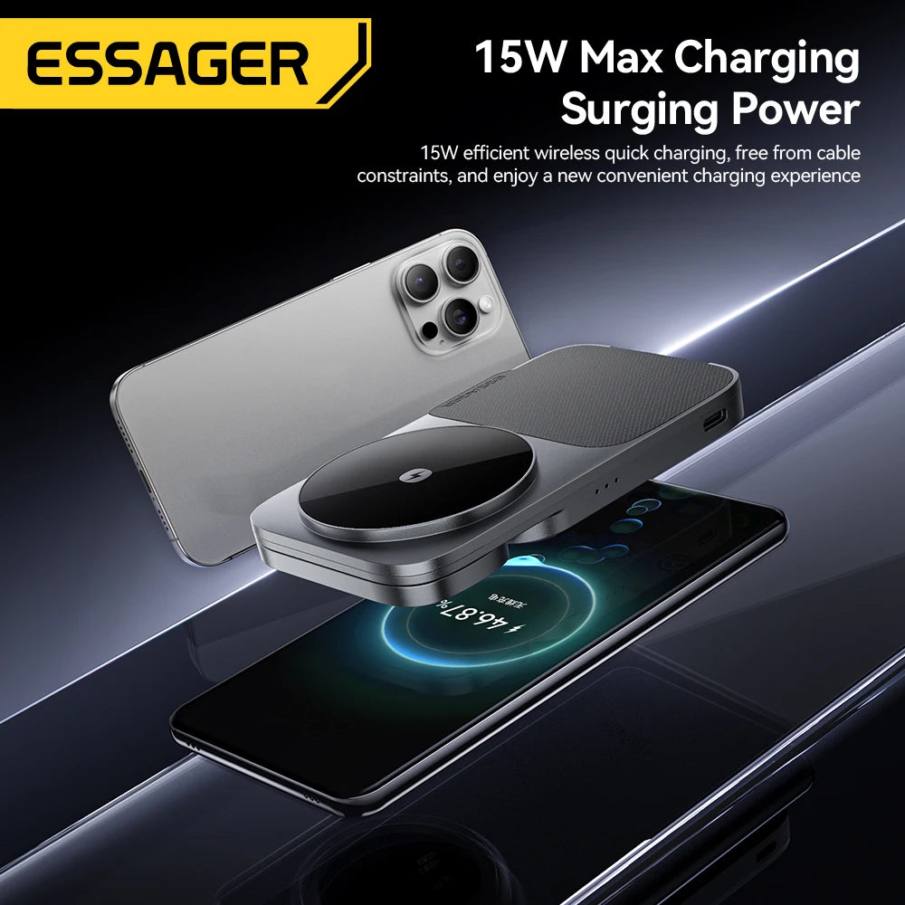 Essager 3-in-1 Portable Folding Wireless Charger Stand 15W Magnetic for iPhone 17/16 AirPods Apple Watch - MagSafe Fast Charging