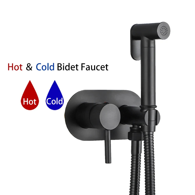 ULA Black Bidet faucet Portable Bidet Sprayer Brass Bathroom Toilet Faucet Hot Cold Water Bidet Mixer Bathroom Shower Head
