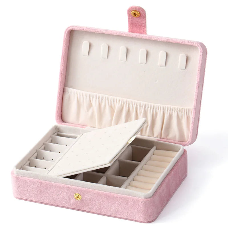 1pc Elegant Velvet Jewelry Organizer Box Portable Necklace Bracelet Earrings Rings Display Storage Boxes for Travel or Home Use